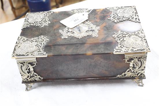 A late Victorian silver mounted tortoiseshell casket by George Fox, approx. 8.5in.